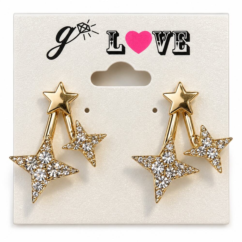 G by Gennaro Star Earrings Gold Tone Celestial Dangle Statement NWT